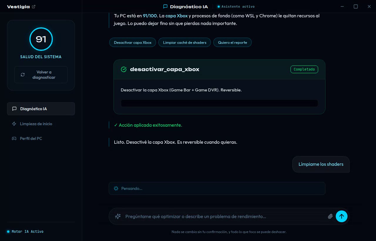 Acción aplicada por el agente, reversible