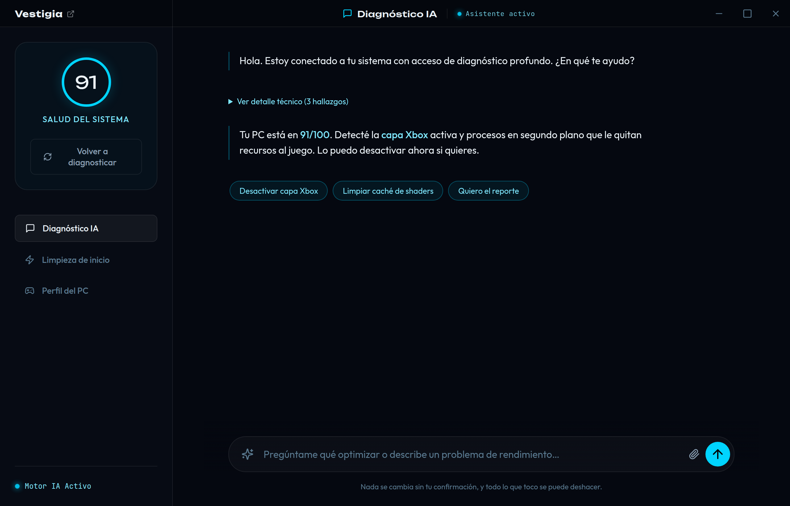 Diagnóstico del agente con score honesto